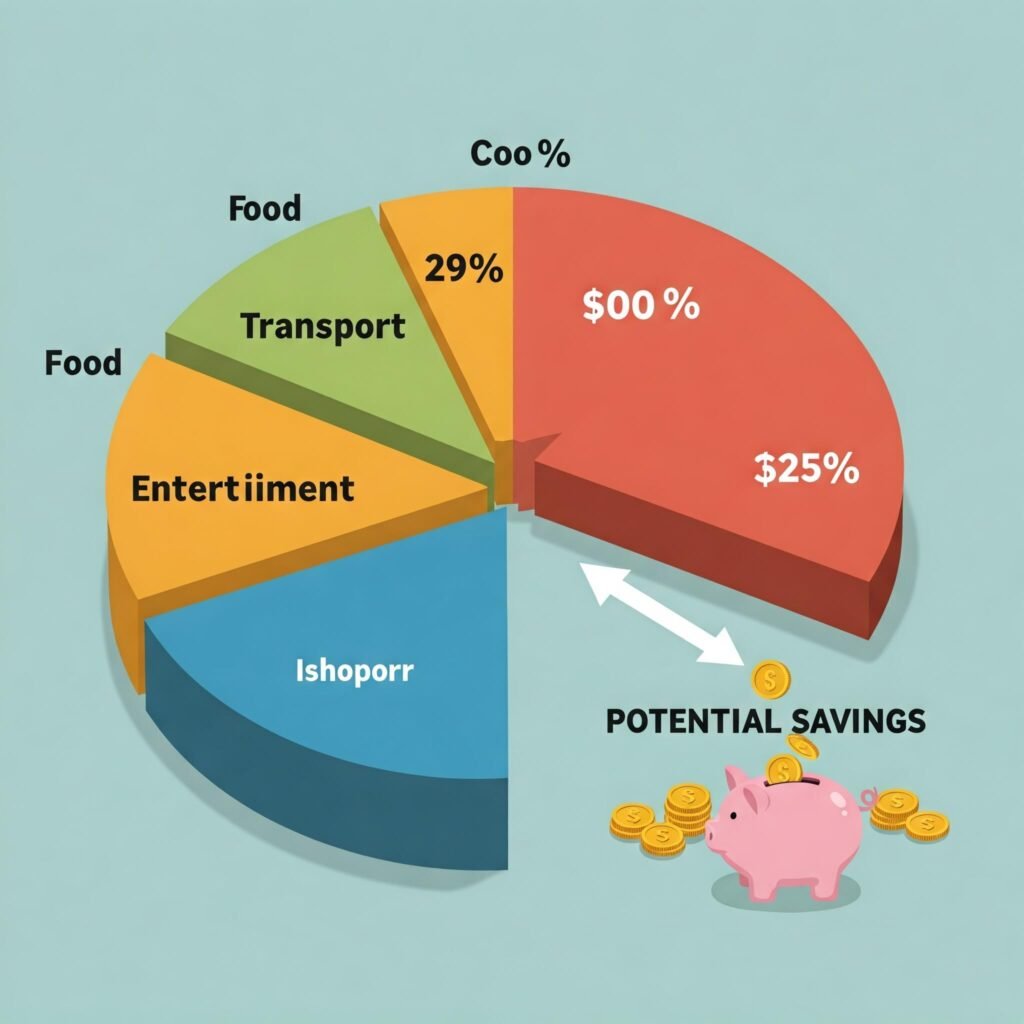 Spending pie chart with potential savings