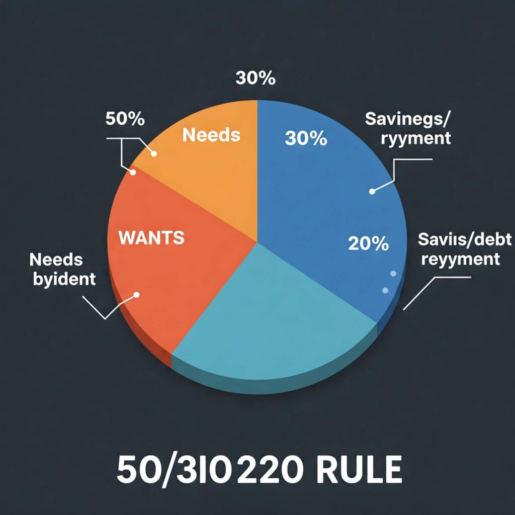 50/30/20 rule pie chart: Needs, Wants, Savings