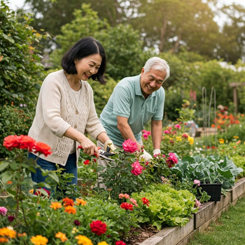 Happy retired couple enjoying view
