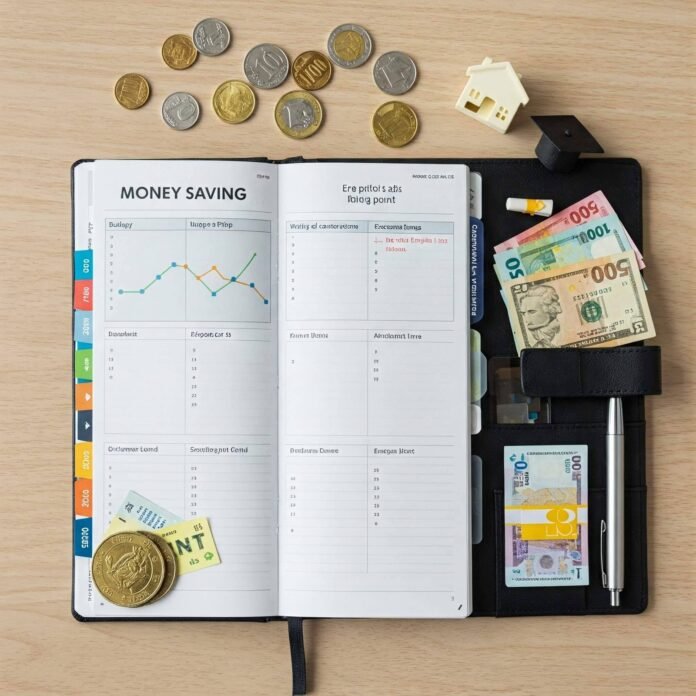 Money Saving Planner Flat Lay Money Saving Planner Flat Lay