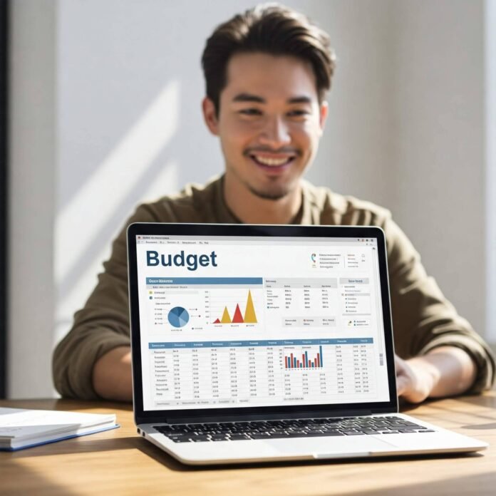 Budget spreadsheet on laptop Budget spreadsheet on laptop