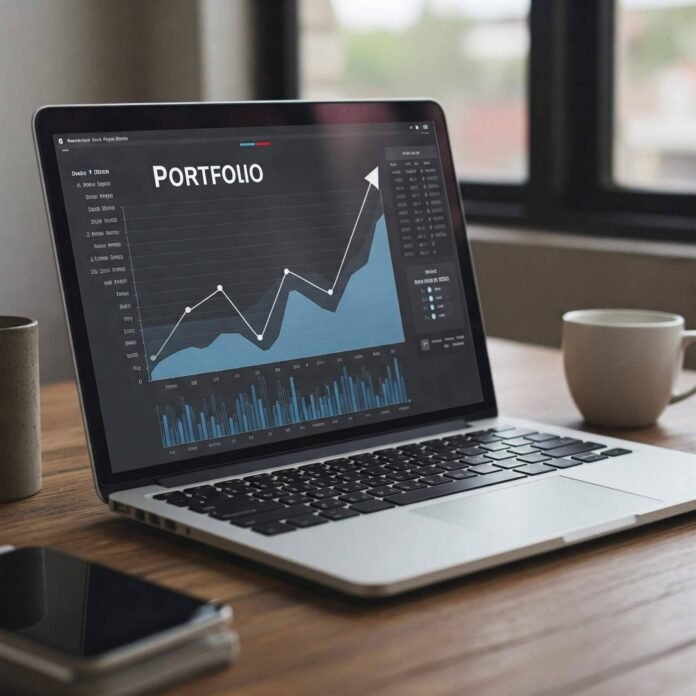 Portfolio growth chart on laptop